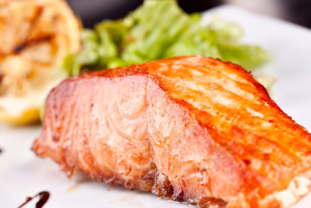 Hair Health: Dijon Salmon, Light Creamed Spinach, and Baked Sweet Potato Fries