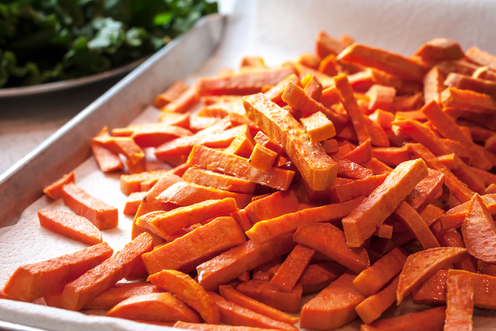 Hair Health: Dijon Salmon, Light Creamed Spinach, and Baked Sweet Potato Fries